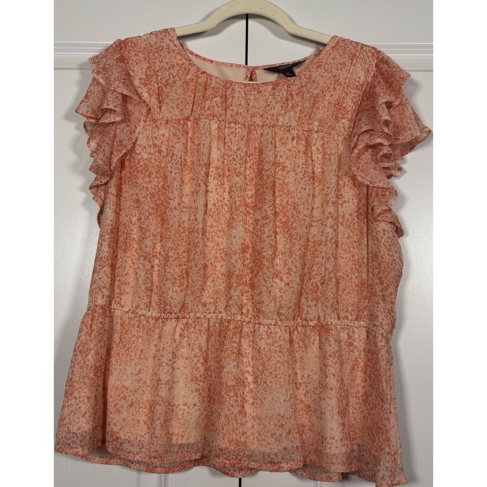 Simply Vera Vera Wang Womens Blouse Orange Flutter Sleeve Watercolor Dotted XL